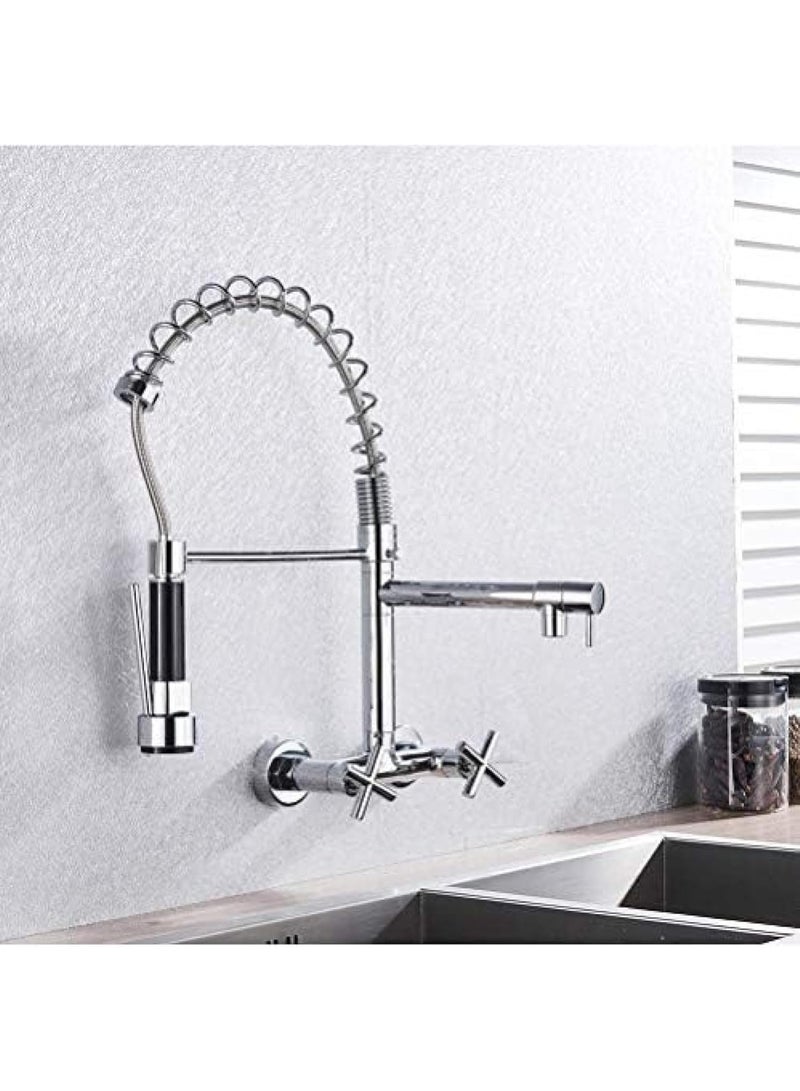 ALMIFTAH Wall Mount Spring Kitchen Faucet, Pull Down Kitchen Sink Mixer Tap with Dual Handle, Hot & Cold Water, Two Swivel Spout Basin Tap for Kitchen Sink - Image 4